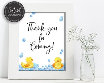 Rubber Ducky Baby Shower Thank You Sign: Blue & Yellow Bubbles (Printable Digital Download)
