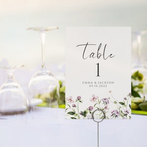 Signos de número de mesa Lavender Purple Wildflower, violeta, plantilla de número de tabla, imprimible, descarga instantánea, WD-306