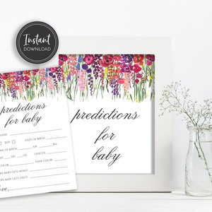 Prédictions de fleurs sauvages violettes pour signe de table de bébé et carte, prédictions de douche de bébé, téléchargement numérique instantané, imprimable, BA-102