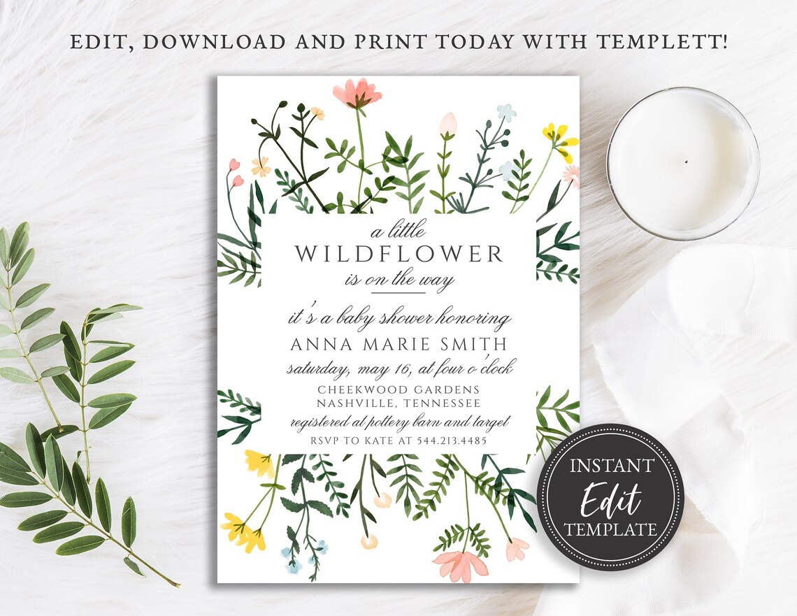 Wildflower Baby Shower Invitation Wildflower On The Way Etsy