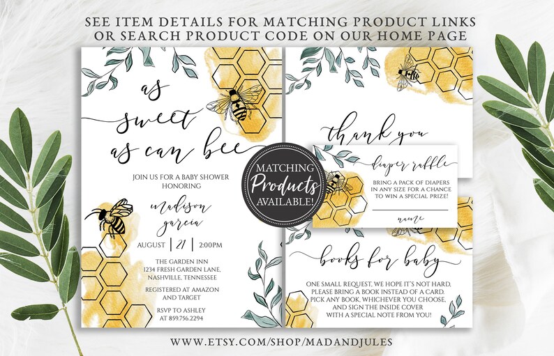 As Sweet as Can Bee Baby Shower Invitation, Bumble Bee Shower, Honey Comb, Printable Digital Download Editable Template DIY, BA-189 image 7