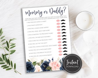 Navy and Blush Pink Roses Mommy or Daddy Baby Shower Game, Digital Instant Download, BA-71, 208, BA-212