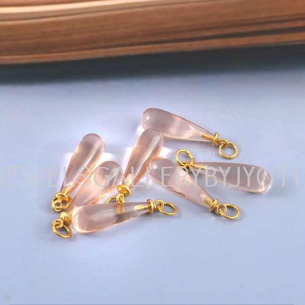 A Pair Of Peach Morganite Hydro Quartz Long Drops Pendants, Sterling Silver Cap Smooth Long Drops Pendants (7*23mm approx.)