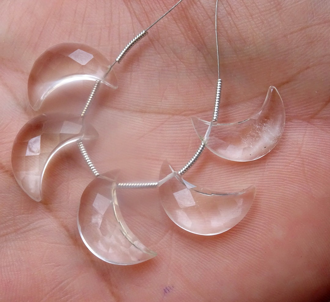4 Pièces Roche Cristal Quartz Faceted Moon Shaped Gemstone, Crystal ...
