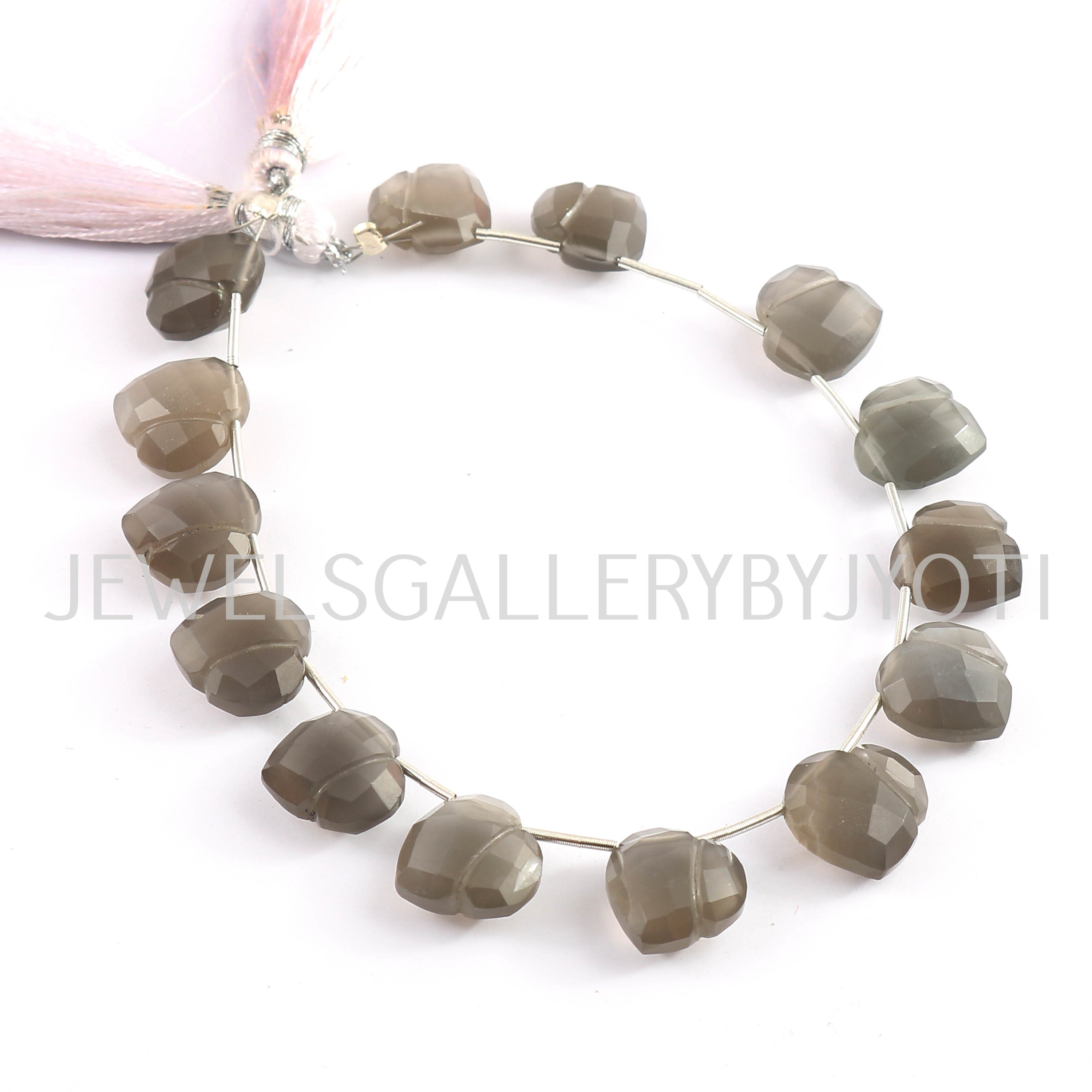 Moss Light GreyBrown Moonstone Hearts Faceted