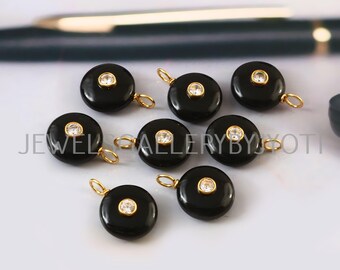 1/2 Pieces Black Onyx Smooth Round Shape Sterling Silver Pendant, Inlay Gemstone Pendant, Black Onyx Pendant, Stacking Pendants,Gift For Her