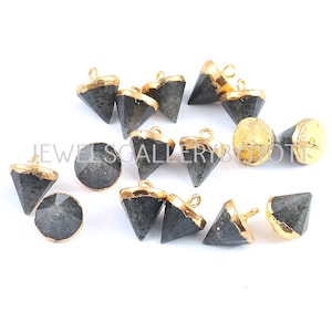 A Pair of Black Sunstone Carved Cone Charm, Electroplated Natural Stone Charm, Black Sunstone Drop Charm (10*10mm app)