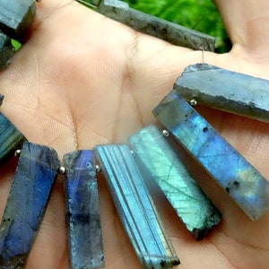12 Pieces Big Size Nice Quality Bright Flash Labradorite Raw Rectangular Slabs, Labradorite Rectangle Shape Rough Gemstone(8*24-9*26mm)OFF