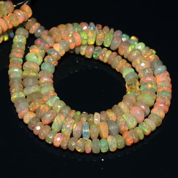 Artist Unknown Ethiopian Opal Beads Natural Ethiopian Opal Smooth Rondelle  Beads Fire Opal Beads Opal Beads Good Color Play Beads 2.5-4.5Mm 16 Inch