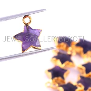 A Pair of Purple Amethyst Carved Star Charm, Electroplated Natural Stone Charm, African Purple Amethyst Star Charm (11mm)