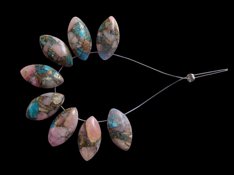 Copper Turquoise-Pink Opal Smooth Marquises Briolettes 8 Pieces Copper Turquoise-Pink Opal Marquise Briolettes JSE70 8*16mm Approx