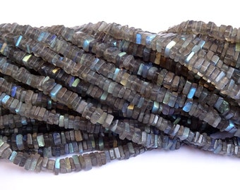 15 Inch Long Strand Labradorite Smooth Flat Squares, Labradorite Flat Square Beads (4 to 5 mm)