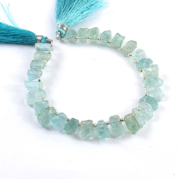 16 Pieces Natural Aquamarine Rough Nuggets, Raw Aquamarine Gemstone Beads, Aquamarine Rough Gemstone (11-13 MM LONG)