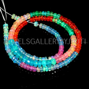 16&quot; AAA Grade Multi Color Ethiopian Opal Faceted Rondelles, Multi Opal Faceted Rondelle Beads, Welo Opal Beads, Ethiopian Opal Beads 3.5-5mm