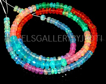 16" AAA Grade Multi Color Ethiopian Opal Faceted Rondelles, Multi Opal Faceted Rondelle Beads, Welo Opal Beads, Ethiopian Opal Beads 3.5-5mm