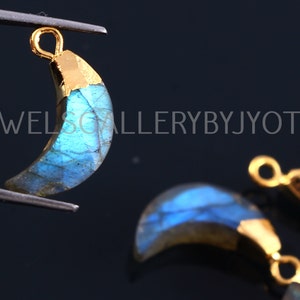 Puede incluir: Pendiente de media luna chapado en oro hecho de piedra preciosa de labradorita azul. El pendiente tiene un bucle en la parte superior para sujetarlo a un collar o pulsera.
