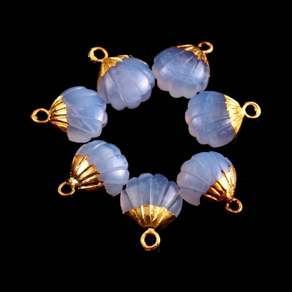 A Pair of Natural Chalcedony Carved Sea-Shell Shape Charm, Electroplated Natural Stone Charms, Gift For Her (12mm Approx)