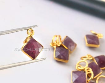 Natural African Ruby Gemstone Cushion Shape Pendant, Sterling Silver Bezel Pendants, Gemstone Bezel Charms, Jewelry Making Supplies