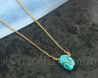 Raw Natural Arizona Turquoise Pendant Sterling Silver Necklace, 18k Gold Plated Turquoise  Necklace, Gift For Her ,chunky gemstone necklace