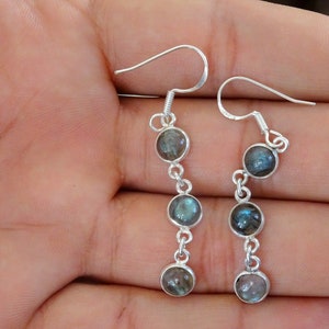 Labradorite Sterling Silver Earrings, Labradorite Round Shape Cabochon Earrings, Labradorite Silver Jewelry, Gift For Her
