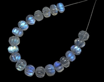 21 piezas de cuentas talladas en forma de melón de piedra lunar arcoíris de buena calidad, cuentas de calabaza de piedra lunar arcoíris, cuentas de melón de piedra lunar (8,5 mm aprox.) CAB