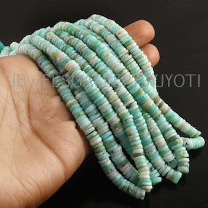 16 Inches Peruvian Blue Opal Faceted Wheels, Peruvian Opal Wheels Beads, Blue Opal Heishi Beads, Peruvian opal Faceted Wheels