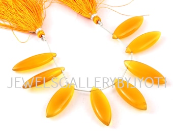 8 pièces Grande taille Calcédoine Jaune Naturel Lisse Marquise Briolettes, Calcédoine Jaune Longue Marquise Briolettes (10 * 30mm App)