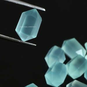 AAA Grade Aqua Blue Chalcedony Quartz Double Pointed Shape Bullets, Aqua Blue Chalcedony Faceted Terminated Bullets (6*10mm app.)