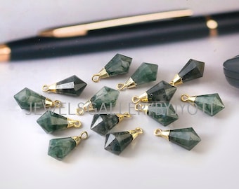 Natural Moss Agate Cone Shape Charm, Electroplated Natural Stone Charm, Moss Agate Fancy Charms ,jewelry making supplies(10*16 mm approx.)