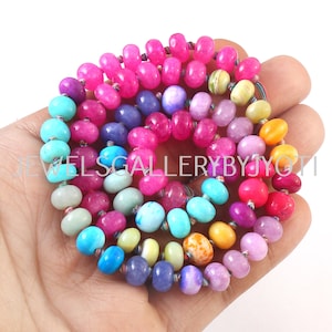 16&quot; Beautiful Multi Gemstones Smooth  Rondelles, Candy Opal Smooth Rainbow Knotted Beads, Multi Gemstone Smooth Rondelles (8mm app.)