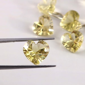 AAA Grade Lemon Quartz Carved Heart Shape Concave Cut Gemstones, Lemon Quartz Drilled Concave Cut Briolettes (12mm app.)
