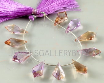 6 Pieces Bi-Ametrine Faceted Kite Shape Briolettes, Ametrine Step Cut Beads, Ametrine Fancy Briolettes (9*18mm)