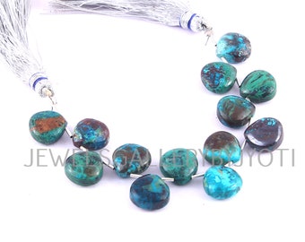 14 Pièces Nice Qualité Azurite-Malachite-Chrysocolle Smooth Heart Briolettes, Azurite Malachite Chrysocoolla Heart Shape Beads (11mm) (RSR27)