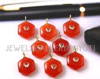 1/2 Stück Karneol Glatt Sechseck Form Sterling Silber Anhänger, Inlay Edelstein Anhänger, Karneol Anhänger, Stapeln Anhänger, Geschenk für sie