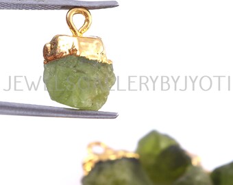 Natural Peridot Raw Cap Charm,  Electroplated Raw Pendant, Birthstone Pendant Charm