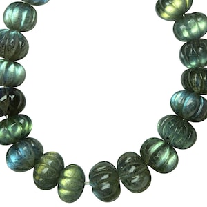 16 Pieces AAA Grade Bright Flashy Labradorite Carved Melon Shape Rondelle Bead, Labradorite Pumpkin Beads,Handcarved beads( 8 mm approx)(LY)