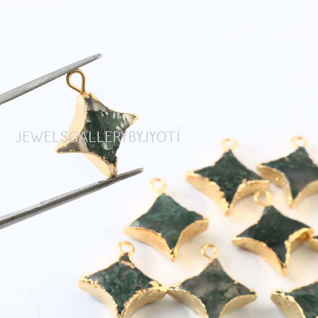 A Pair of Moss Agate Faceted Ninja Star Charms, Moss Agate