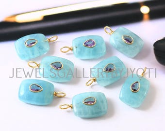 1/2 Pieces Natural Aquamarine Cushion Shape Sterling Silver Pendant, Inlay Gemstone Pendant, Aquamarine Pendant, Stacking Pendants