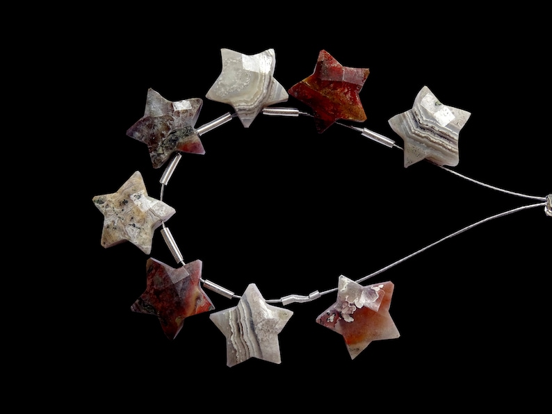 11mm Crazy Lace Agate Faceted Fancy Carved Briolettes 8 Pieces Nice Quality Crazy Lace Agate Faceted Star Briolettes EVE206