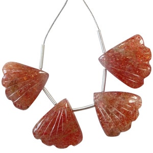 4 Pieces Natural Sunstone Carved Fan Shape Briolettes, Sunstone Fancy Shape Briolettes, Sunstone Carved Briolettes (15*16~16*17 mm) (LY)