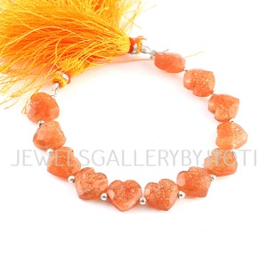 10 Pieces Nice Quality Natural Orange Sunstone Faceted Heart Briolettes, Sunstone Hearts, Sunstone Carved Hearts (10mm) MRQ167