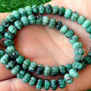 8/16 Inches Natural Sakota Emerald Carved Melon Beads, Emerald Pumpkin Beads, Emerald Carved Beads (9mm approx.)