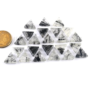 May include: Twenty black and white triangular gemstone cabochons with a clear, translucent appearance. The stones have a unique, natural pattern of black inclusions.