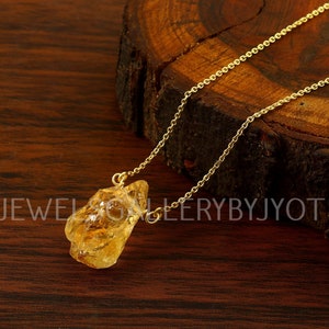 Raw Citrine Pendant Sterling Silver Necklace, 18k Gold Plated Citrine Rough Gemstone Necklace, Gift For Her, chunky gemstone necklace
