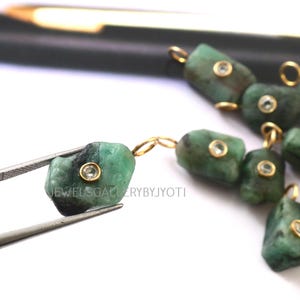 Emerald Rough Bead Sterling Silver Pendant, Inlay Gemstone Pendant, Emerald Raw Pendants, Stacking Pendants, Gift For Her