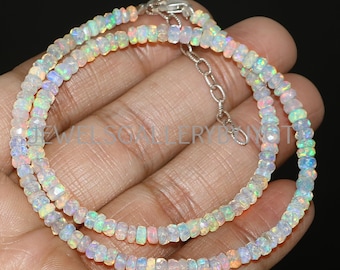 Beautiful Ethiopian Opal Faceted Rondelles Necklace, Ethiopian Opal Rondelle Beads Necklace,  dainty necklace, handmade beaded necklace