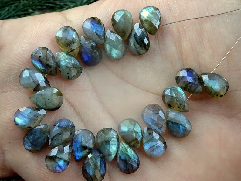 Labradorite Pears Briolettes 8*12mm App. Labradorite Faceted Pears 20 Pieces Bright Flash Labradorite Faceted Pear Briolettes CAB165