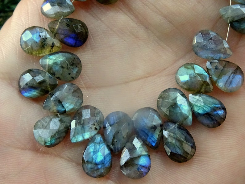 Labradorite Pears Briolettes 8*12mm App. Labradorite Faceted Pears 20 Pieces Bright Flash Labradorite Faceted Pear Briolettes CAB165