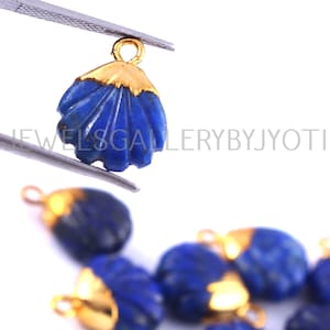 A Pair of Natural Lapis Carved Shell Charm,24k Gold Electroplated Natural Stone Charm, Lapis Carved Shell Charm,jewelry making supply(11mm)