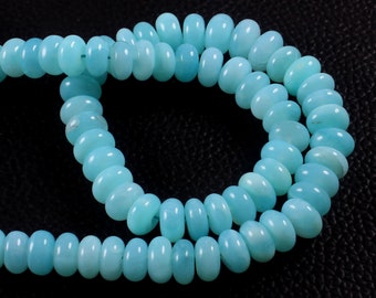 16 Inches Long Strand Peruvian Blue Opal Smooth Rondelles, Blue Opal Smooth Rondelle Beads, Peruvian Blue Opal Smooth Beads (9mm approx)